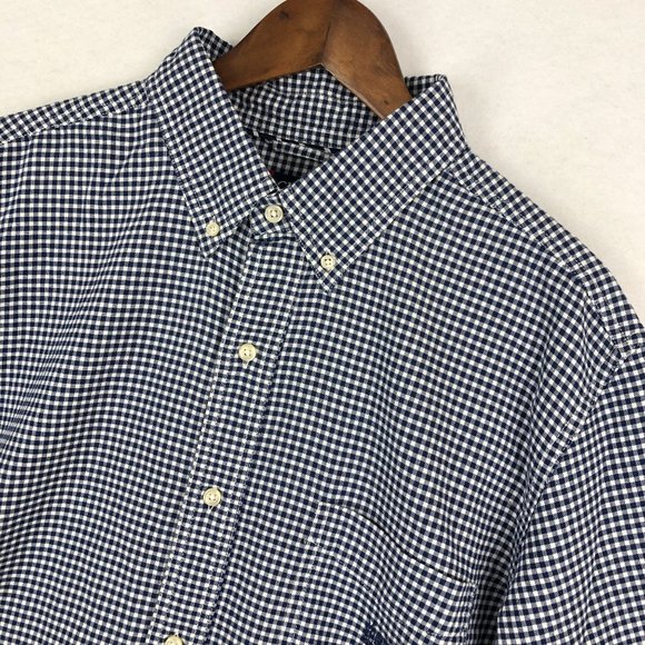 Chaps Men's Size Large Storm Blue White Checkered Long Sleeve Button Down Shirt - Picture 2 of 11